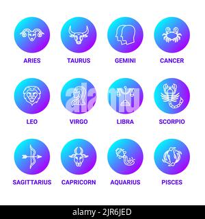 Les icônes de la ligne d'horoscope sont colorées Illustration de Vecteur