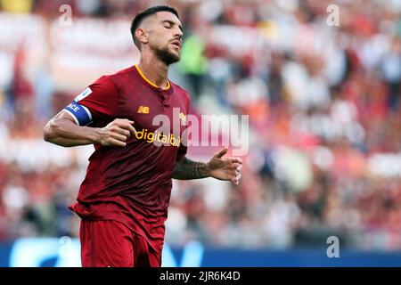 Rome, Italie. 22nd août 2022. Lorenzo Pellegrini de Roma réagit pendant le championnat italien Serie Un match de football entre COMME Roma et US Cremonese sur 22 août 2022 au Stadio Olimpico à Rome, Italie - photo Federico Proietti/DPPI crédit: DPPI Media/Alamy Live News Banque D'Images