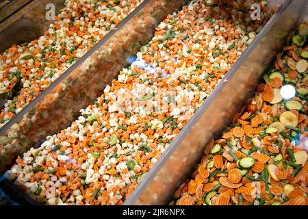 Grand supermarché Carrefour à Varsovie, Pologne offrant poids en vrac, sans plastique aliments surgelés - légumes Banque D'Images