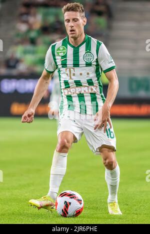 Budapest, Hongrie – 13 juillet 2022. Kristoffer Zachariassen, milieu de terrain de Ferencvaros, lors du match de qualification de l'UEFA Champions League Ferencvaros vs Tobo Banque D'Images