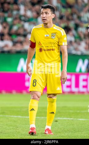 Budapest, Hongrie – 13 juillet 2022. Askhat Tagybergen, milieu de terrain de Tobol, lors du match de qualification de l'UEFA Champions League Ferencvaros vs Tobol (5-1). Banque D'Images