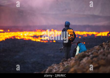 Éruption du volcan Meradalir, péninsule de Reykjanes, Islande, août 2022 Banque D'Images