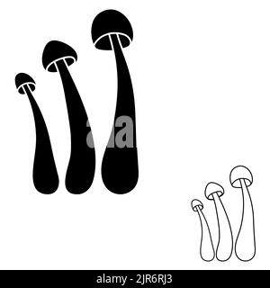 Ensemble de champignons vecteur illustration simple isolée sur fond blanc. Version esquissée avec contour et silhouette dessinées à la main. Mycologie vectorielle. Naturel Illustration de Vecteur