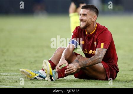 Rome, Italie. 22nd août 2022. Lorenzo Pellegrini, d'AS Roma, réagit lors de la série italienne Un match de football entre Roma et Crémone au stade olympique de Rome. Crédit: Riccardo de Luca - mise à jour des images/Alamy Live News Banque D'Images