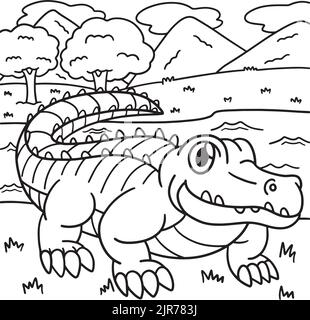 Page de coloration de crocodile pour enfants Illustration de Vecteur