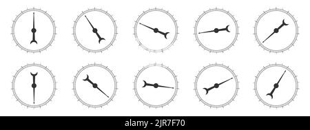 Jeu d'échelles de mesure rondes avec flèches de rotation. Collection de 360 degrés de baromètre, boussole, rapporteur, gabarit d'outil de règle circulaire isolé sur fond blanc. Illustration graphique vectorielle Illustration de Vecteur
