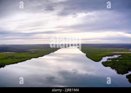 Antenne de mangroves le long des rives de Graham Creek sur l'île Curtis Queensland Australie Banque D'Images