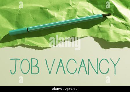 Légende du texte présentant le poste vacant. Concept d'affaires vide ou disponible lieu payé dans petite ou grande entreprise informations importantes écrites en dessous Banque D'Images