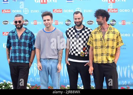 GIFFONI VALLE PIANA, ITALIE. 24th juillet 2022. GIFFONI VALLE PIANA, ITALIE - 24 juillet 2022: Alessandro Presti, Alessio Bernabei, Riccardo Ruiu et Francesco Pierozzi de Follya au Festival du film de Giffoni 2022 - on 24 juillet 2022 à Giffoni Valle Piana, Italie. (Credit image: © Giovanni Lemba/Pacific Press via ZUMA Press Wire) Banque D'Images