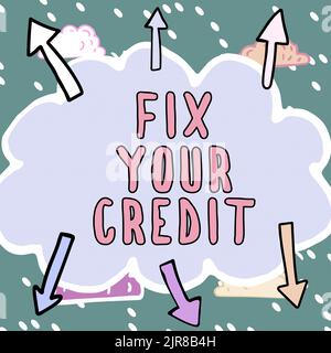 Texte d'écriture fixez votre crédit, votre approche professionnelle maintenez le solde sur les cartes de crédit et autres messages importants de crédit écrits dans forme de Cloud Wi Banque D'Images