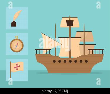 ensemble de columbus day Illustration de Vecteur