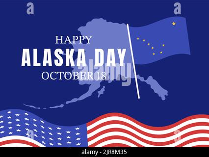 Joyeux jour de l'Alaska sur 18 octobre dessin main de dessin animé de dessin animé drapeau en paysage d'hiver en modèle pour bannière ou affiche Illustration de Vecteur