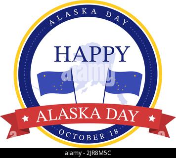 Joyeux jour de l'Alaska sur 18 octobre dessin main de dessin animé de dessin animé drapeau en paysage d'hiver en modèle pour bannière ou affiche Illustration de Vecteur