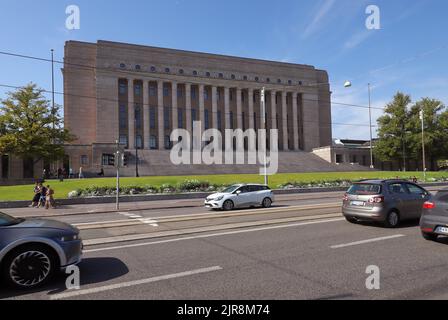 Helsinki, Finlande - 20 août 2022 : vue extérieure du Parlement finlandais. Banque D'Images