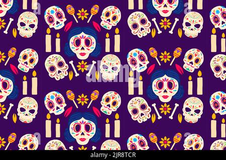 motif plat dia de muertos Illustration de Vecteur