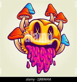 Émoticônes de champignons psychédéliques amusants illustrations vectorielles colorées pour votre travail logo, t-shirt de marchandises, autocollants et dessins d'étiquettes, affiche, accueil Banque D'Images