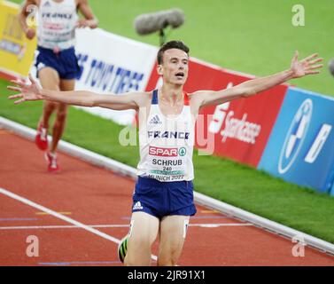 Yann SchRUB de France Médaille de bronze lors de l'Athlétisme, hommes 10 000m aux Championnats d'Europe Munich 2022 sur 21 août 2022 à Munich, Allemagne - photo Laurent Lairys / DPPI Banque D'Images