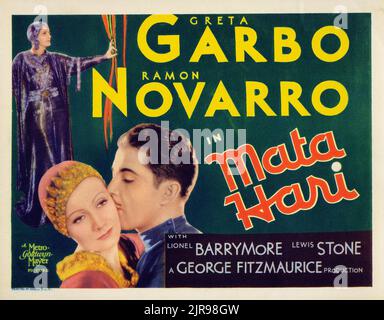 Mata Hari (MGM, 1931). Titre de la carte du lobby. GRETA Garbo et Ramon Novarro. Banque D'Images