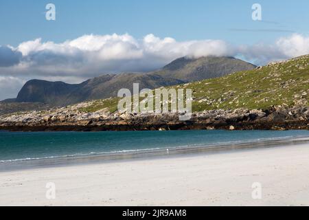 Plage de sable LUSKENTIRE, le son de Taransay, Harris, l'île de Harris, Hebrides, Outer Hebrides, Îles de l'Ouest, Écosse, Royaume-Uni, Grande-Bretagne Banque D'Images