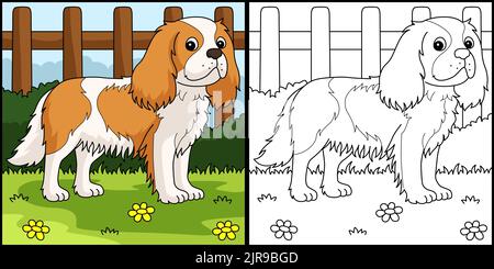 Page de coloriage de chien cavalier King Charles Illustration de Vecteur