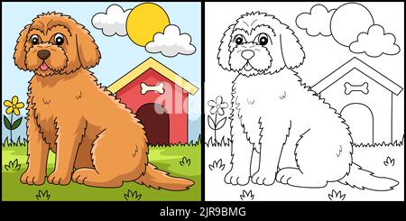 Illustration de la page de coloriage du chien Goldendoodle Illustration de Vecteur