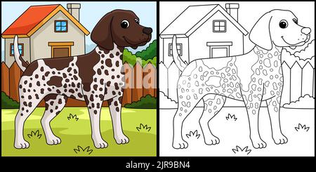 Page de coloriage pour chien à pointeur court en allemand Illustration de Vecteur