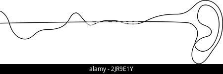 Contour d'oreille et tracé de ligne continu d'onde audio. Notion : problèmes d'audition. Symbole de la clinique d'audition, de l'audiologiste, de l'otolaryngologiste. Entreprise i Illustration de Vecteur