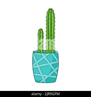 Vecteur cactus de dessin animé dans pot. Plante succulente intérieure avec des épines. Cactus pour la maison et l'intérieur. Illustration d'un jardin botanique coloré isolée sur la merde Illustration de Vecteur