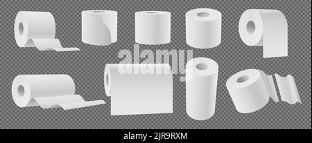 Rouleaux de papier doux réalistes. 3D nettoyer la maquette de papier toilette. Serviette de cuisine jetable. Essuyez les feuilles détachables de serviette. Hygiène domestique. Toilettes Illustration de Vecteur