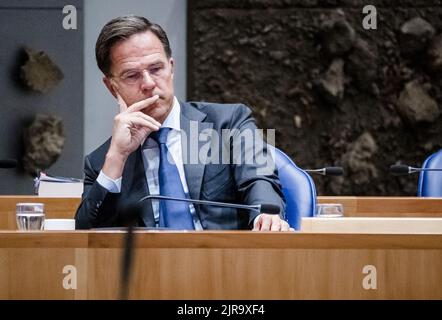 La Haye, pays-Bas. 23rd août 2022. 2022-08-23 11:45:42 LA HAYE - Premier ministre Mark Rutte pendant le débat sur la politique d'azote. Il y a eu une grande irritation au sein du cabinet et de la coalition parce que le chef de l'ADC et vice-premier ministre Wopke Hoekstra a déclaré dans une interview dans l'AD qu'il pourrait vouloir ajuster la politique. ANP BART MAAT netherlands Out - belgium Out Credit: ANP/Alay Live News Banque D'Images