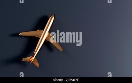 Avion or de luxe sur fond sombre. Concept de voyage VIP. 3D rendu Banque D'Images