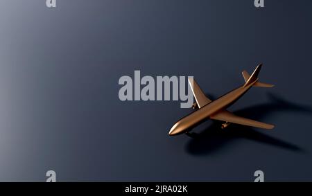 Avion or de luxe sur fond sombre. Concept de voyage VIP. 3D rendu Banque D'Images