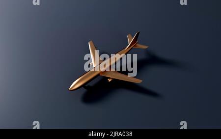 Avion or de luxe sur fond sombre. Concept de voyage VIP. 3D rendu Banque D'Images