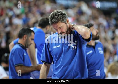 Entraînez Giammarco Pozzecco lors du deuxième match de l'équipe France basket contre l'Italie à Montpellier pour préparer l'Eurobasket 2022 Banque D'Images