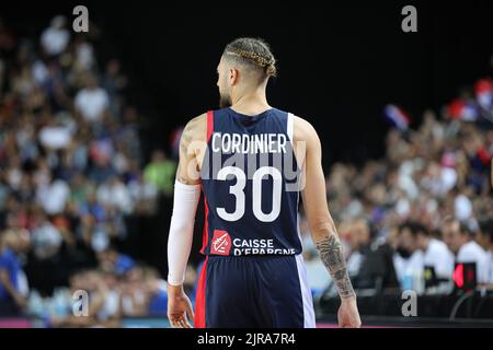 Isaia Cordinier lors du deuxième match de l'équipe France basket contre l'Italie à Montpellier pour préparer l'Eurobasket 2022 Banque D'Images