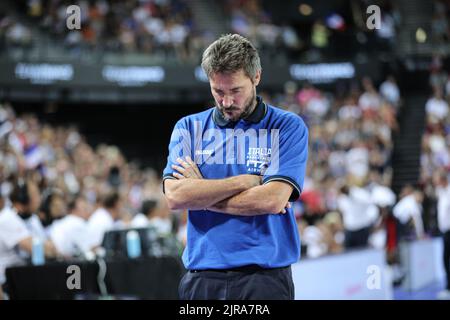 Entraînez Giammarco Pozzecco lors du deuxième match de l'équipe France basket contre l'Italie à Montpellier pour préparer l'Eurobasket 2022 Banque D'Images