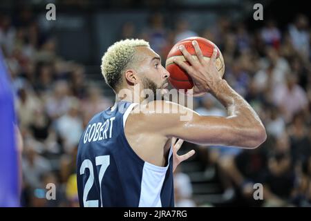 Rudy Gobert lors du deuxième match de l'équipe France basket contre l'Italie à Montpellier pour préparer l'Eurobasket 2022 Banque D'Images