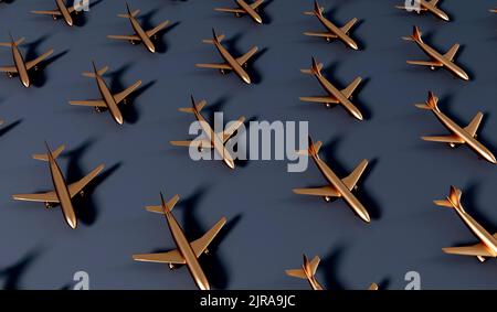 Avion or de luxe sur fond sombre. Concept de voyage VIP. 3D rendu Banque D'Images