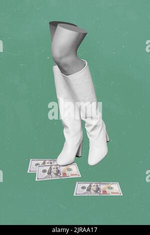 Creative Retro 3D magazine image de dame jambes porter des talons hauts marche argent isolé peinture arrière-plan Banque D'Images