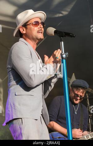 Tyber Cranstoun des Dualers se présentant au Weyfest Festival, Tilford, Angleterre, Royaume-Uni. 21 août 2022 Banque D'Images