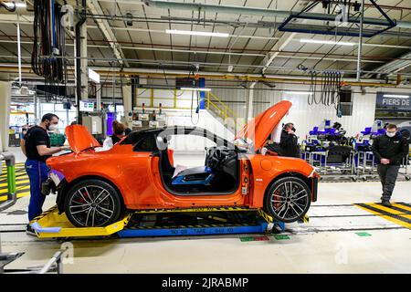 Renault Alpine fabrique à Dieppe : chaîne de production Alpine A110 Banque D'Images