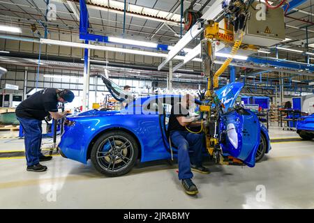 Renault Alpine fabrique à Dieppe : chaîne de production Alpine A110 Banque D'Images