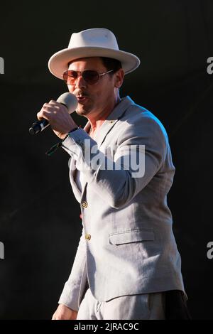 Tyber Cranstoun des Dualers se présentant au Weyfest Festival, Tilford, Angleterre, Royaume-Uni. 21 août 2022 Banque D'Images