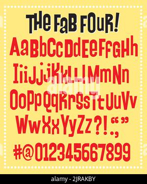 Lettrage ou police de caractères inspirés des motifs vintage des Beatles. Vecteur rétro Fab quatre polices ou alphabet inspirés par l’affiche du film de nuit de Hard Day. Illustration de Vecteur