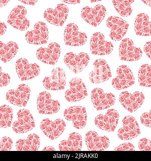 Motif coeurs rouges et fleurs. Saint-Valentin. Lime Hearts. Amour. Lime coupée pour la Saint-Valentin. Mariage. Cœur . Fleurs. Illustration vectorielle. Sans couture Illustration de Vecteur