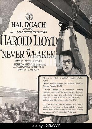 HAL Roach présente... Publicité pour Harold Lloyd en ne jamais affaiblir 1921. Banque D'Images