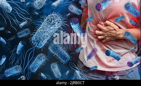 L'empoisonnement de Salmonella le concept d'éclosion de bactéries et l'infection bactérienne comme un fond microscopique avec une maladie d'origine alimentaire dangereuse comme une personne. Banque D'Images