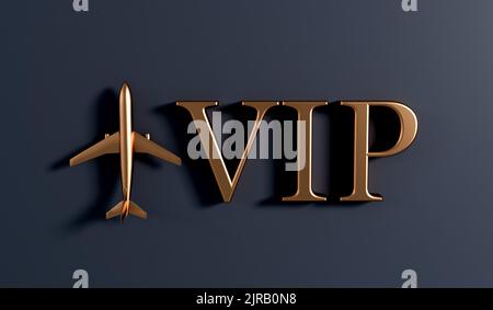 Service de voyage VIP en avion fond d'or. 3D rendu Banque D'Images