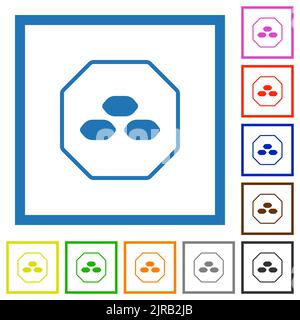 Symbole de sanction de charbon en forme d'octogonal contour des icônes de couleur plate dans des cadres carrés sur fond blanc Illustration de Vecteur