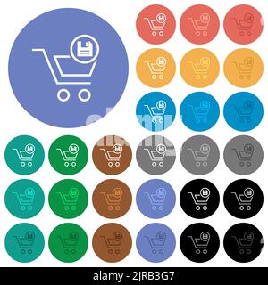 Chariot enregistrer le contour multi-couleurs des icônes plates sur des arrière-plans ronds. Inclut des variantes d'icônes blanches, claires et sombres pour les effets de survol et d'état actif, a Illustration de Vecteur